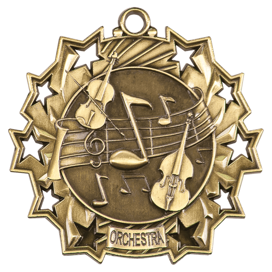Antique Gold 2 1/4" Orchestra Ten Star Medal